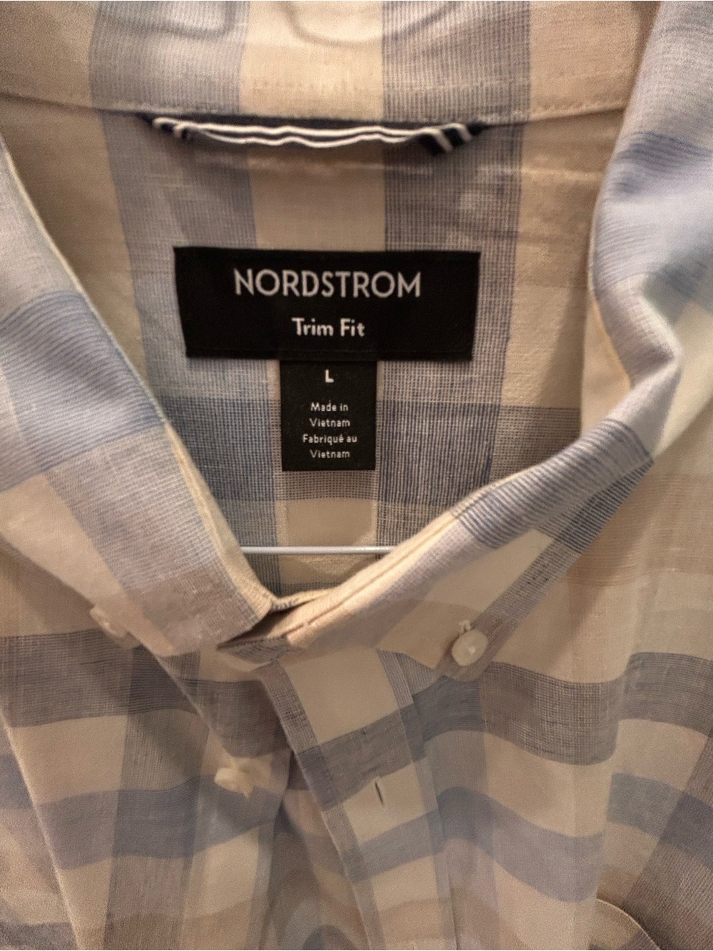 Nordstrom Men's Light Blue and Cream Plaid Trim Fit Shirt